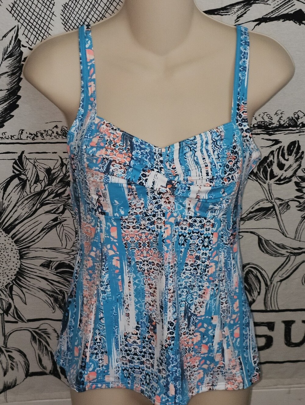 NWT Sunseeker Australia Blue Multi Underwire Tankini Top 34B